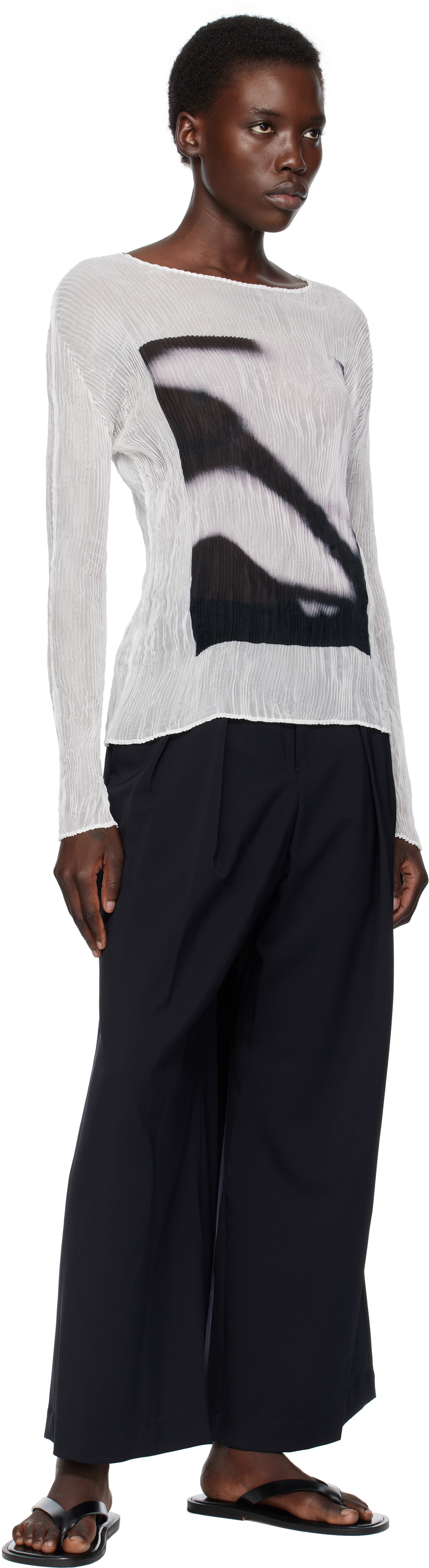 ISSEY MIYAKE White May Shadow Study Chiffon Twist T-shirt