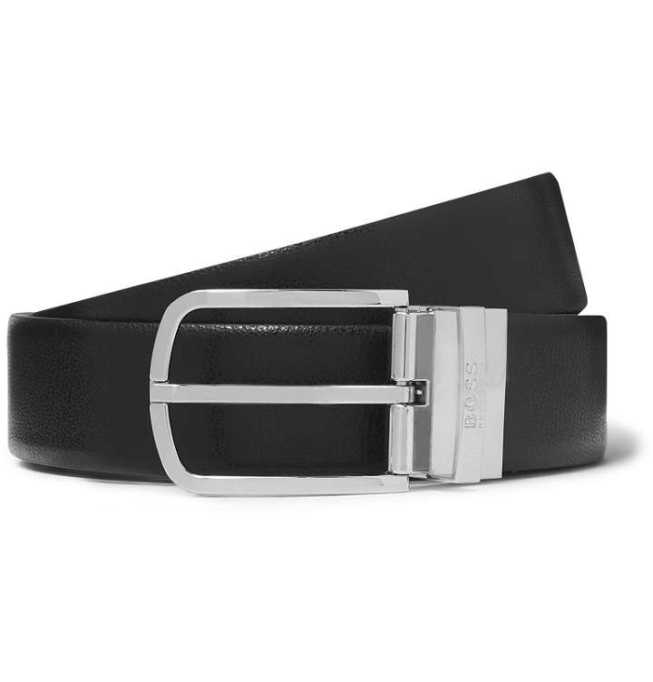 Photo: Hugo Boss - 3.5cm Black and Brown Reversible Leather Belt - Black