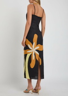 Cala DE LA Cruz Paloma Floral-print Linen Midi Dress Black