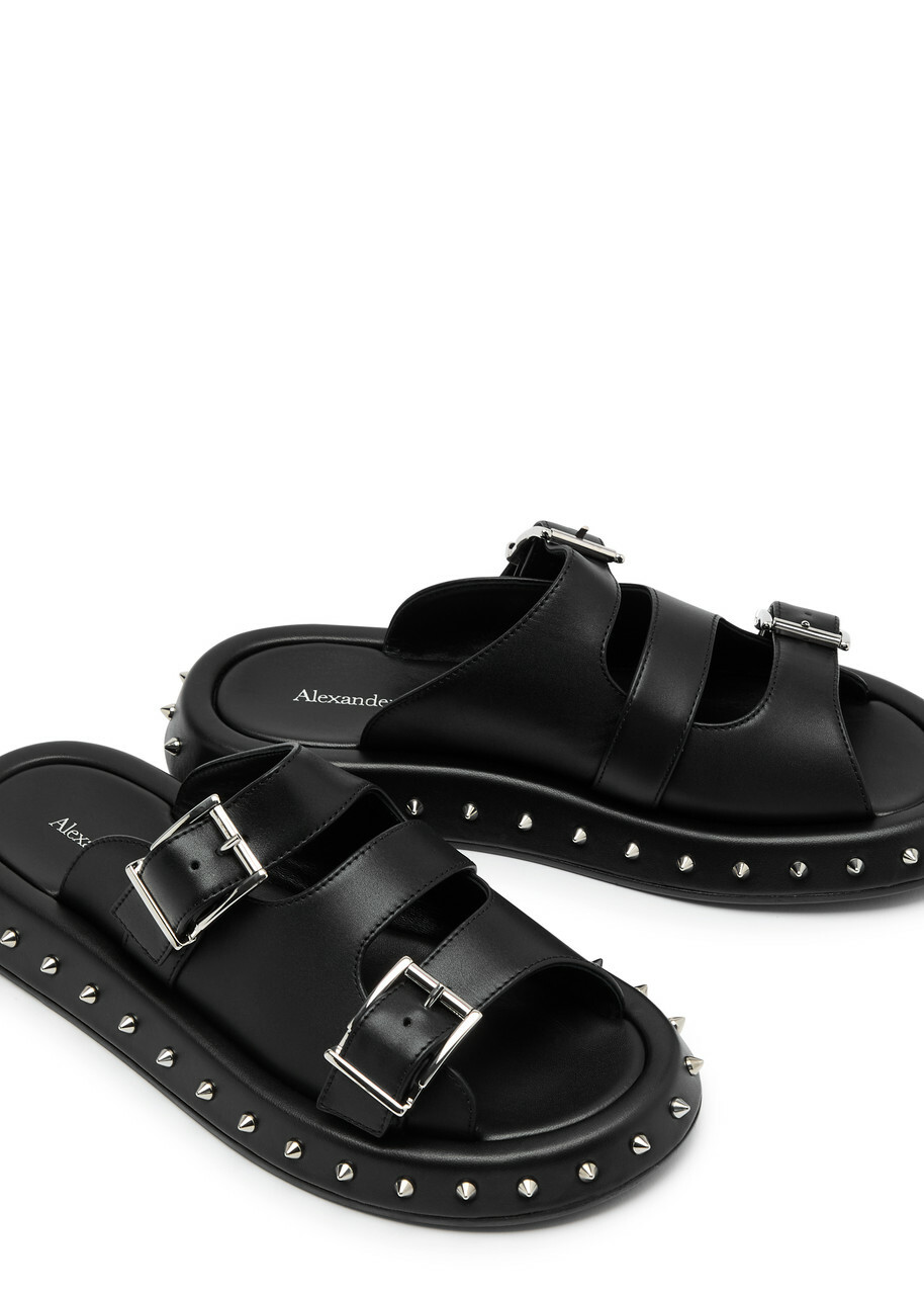 Alexander Mcqueen Studded Leather Sandals Black And Silver
