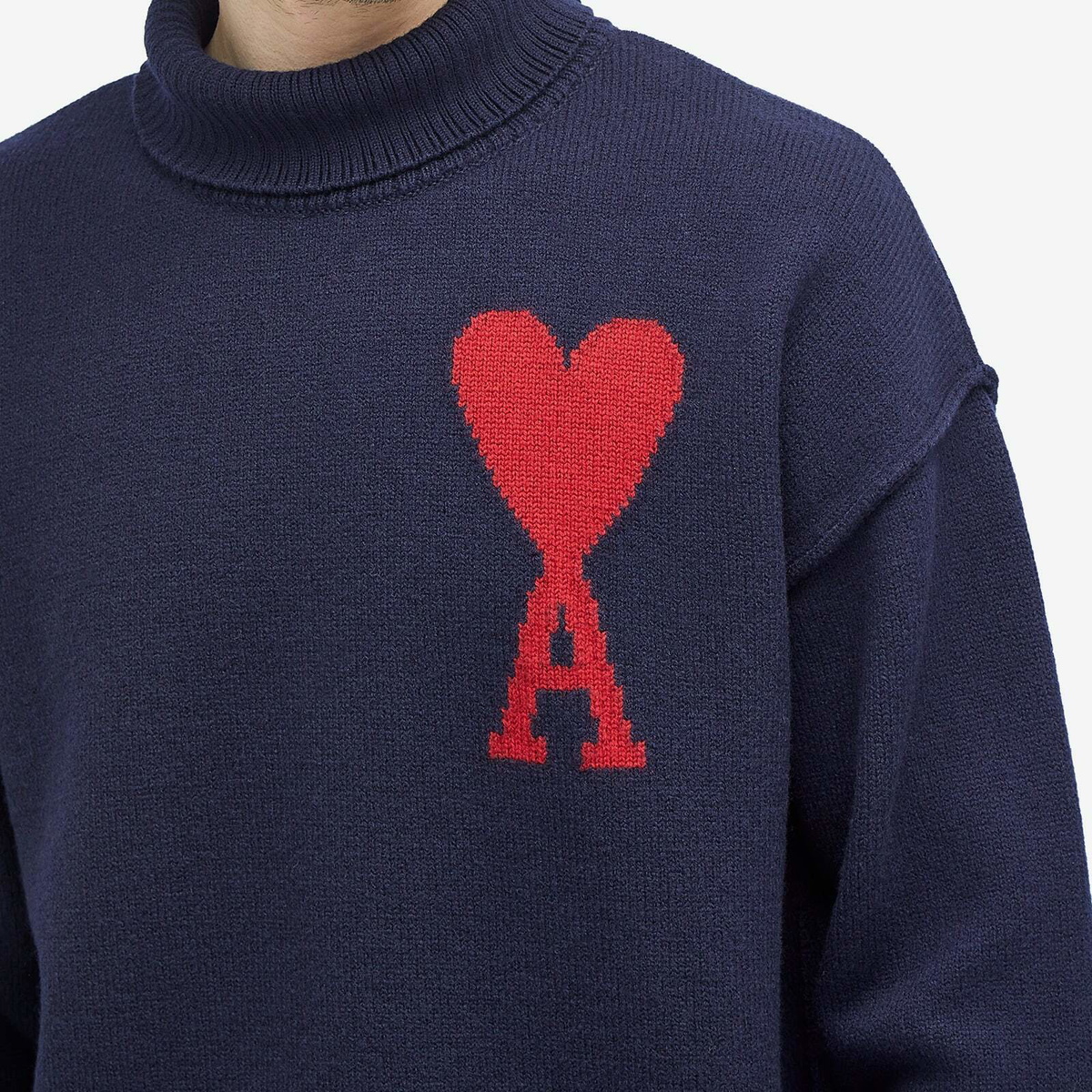 AMI Paris Men's A Heart Crew Neck Jumper in Navy/Red AMI