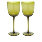 ferm LIVING Host White Wine Glasses - Set of 2 in Moss Green 