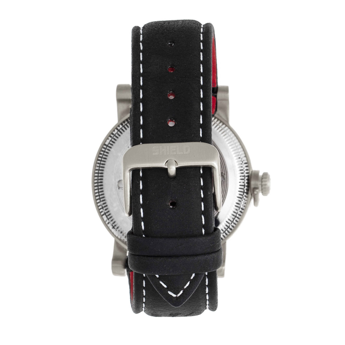 Shield Berge Quartz Silver Dial Black Leather Mens Watch SLDSH101-1