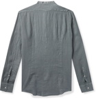 Massimo Alba - Kos Garment-Dyed Grandad-Collar Poplin-Trimmed Linen Half-Placket Shirt - Gray