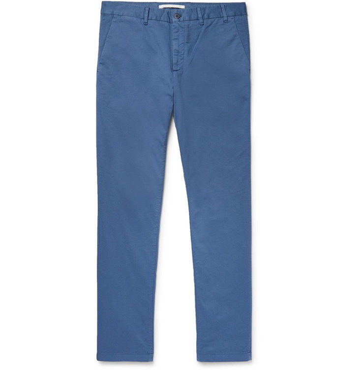 Photo: Norse Projects - Aros Slim-Fit Stretch-Cotton Twill Trousers - Men - Blue