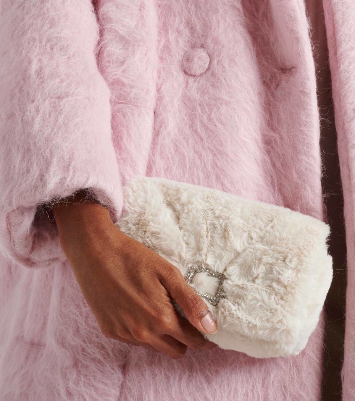 Roger Vivier Viv Choc embellished faux shearling wallet