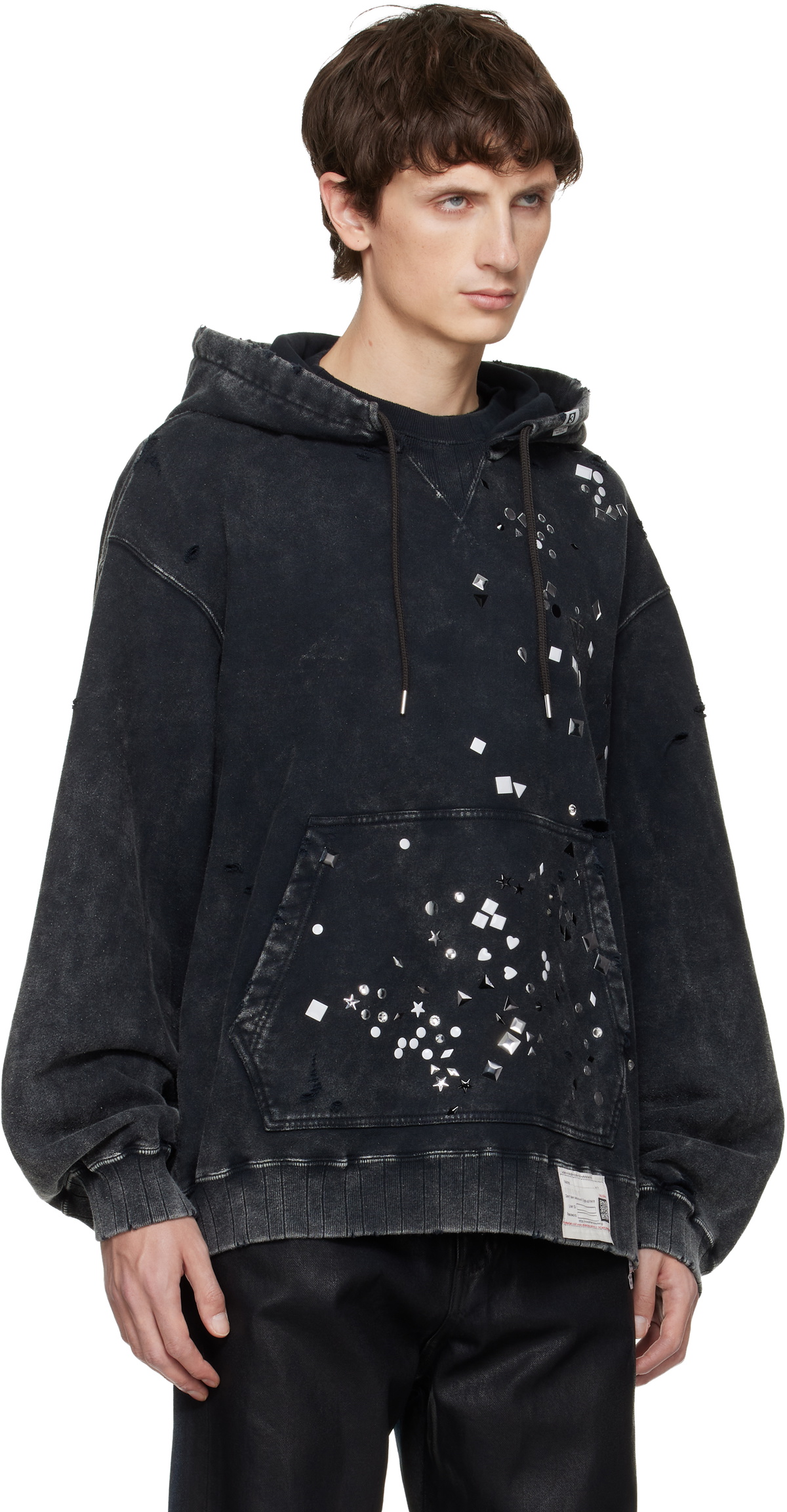Maison MIHARA YASUHIRO Black Embellished Bleached Hoodie
