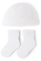 Moncler Enfant Baby White Beanie & Socks Set