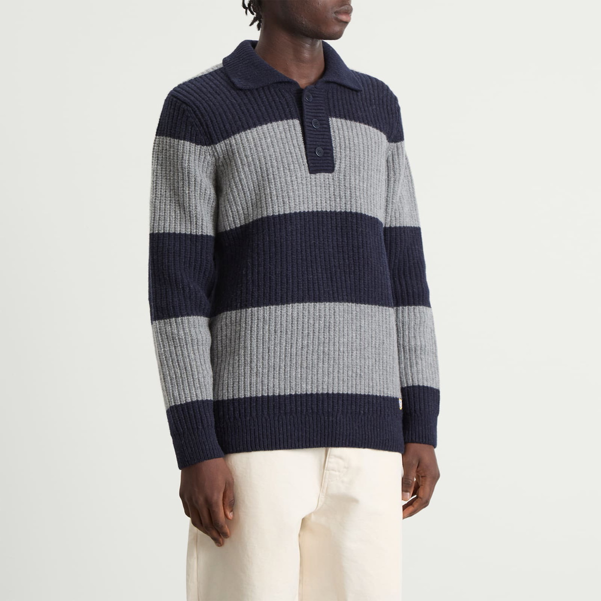 Armor-Lux Men's Stripe Knit Rugby Jumper in Navy/Slate