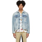 Palm Angels Blue Denim Sacred Heart Jacket