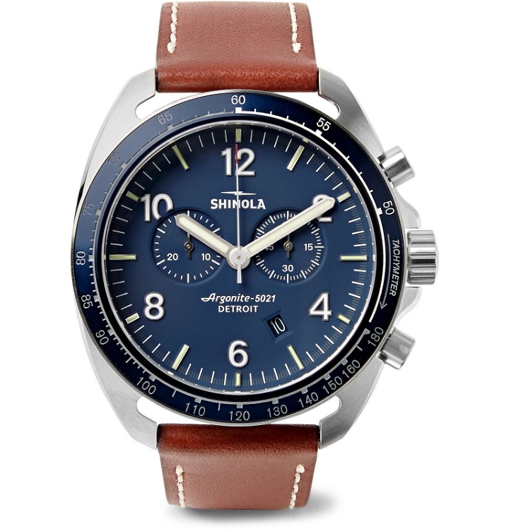 Photo: Shinola - The Rambler Tachymeter Chronograph 44mm Stainless Steel and Leather Watch - Blue