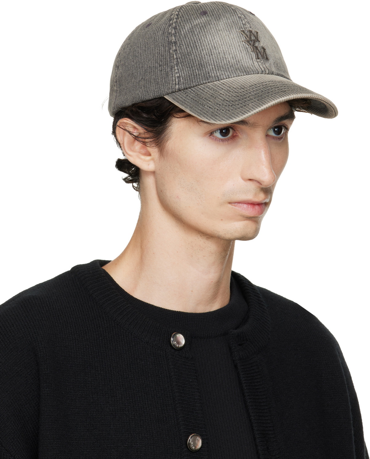 WOOYOUNGMI Gray Ribbed Denim Logo Ball Cap