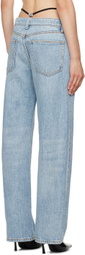 Alexander Wang Blue Mid-Rise Pre-Styled Logo Thong Jeans