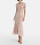 Self-Portrait Floral sequined mesh midi dress
