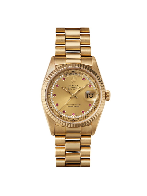 Photo: Stephanie Windsor - Pre-Owned 1990 Rolex Oyster Perpetual Day-Date Automatic 36mm 18-Karat Gold, Diamond and Ruby Watch, Ref. No. 18238