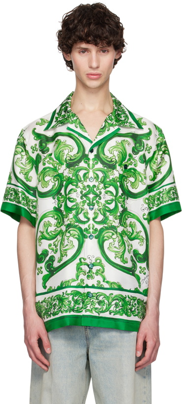 Photo: Dolce&Gabbana Green & White Silk Shirt