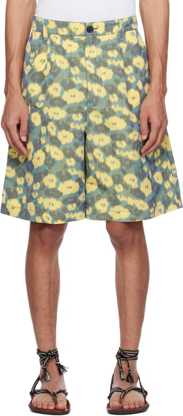 Photo: Marni Green & Yellow Linen Blend Blurry Floral Print Shorts