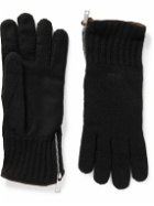 Zegna - Logo-Embroidered Leather-Trimmed Cashmere Gloves - Black