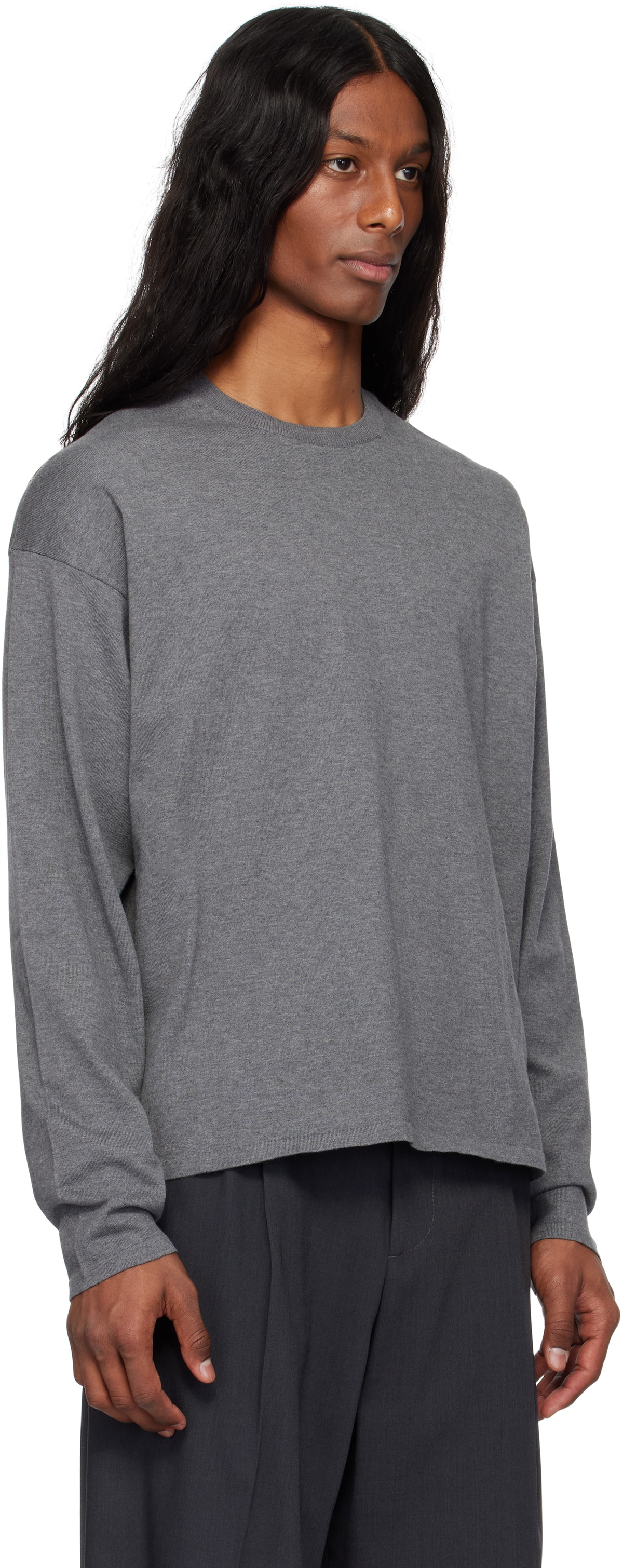 YLÈVE Gray Gas Singeing Cotton T-shirt