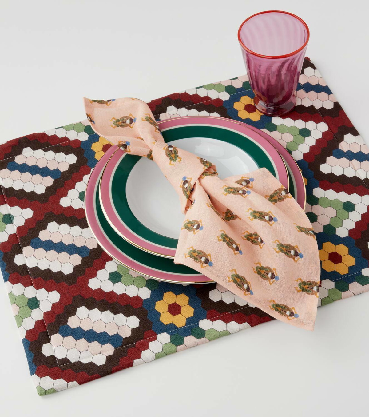 La DoubleJ Pink Scarab Large set of 2 napkins