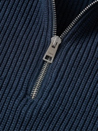 Maison Kitsuné - Logo-Appliquéd Ribbed Cotton-Blend Half-Zip Sweater - Blue