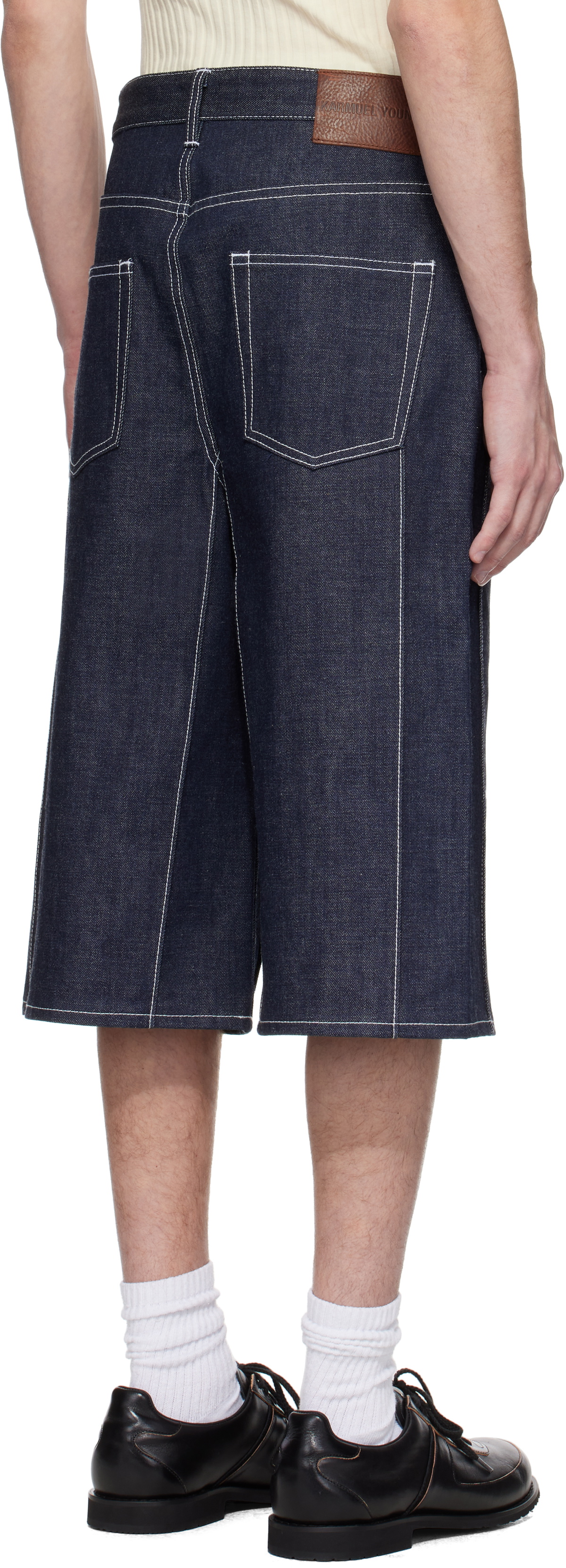 Karmuel Young Navy Cuboid Raw Denim Shorts