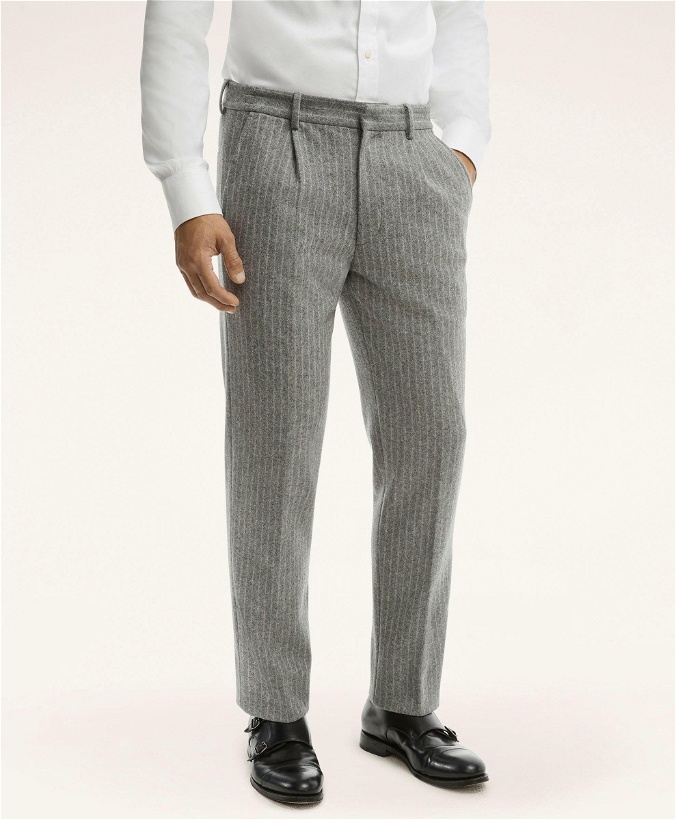 Photo: Brooks Brothers Men's Knit Pinstripe Suit Trousers | Light Grey