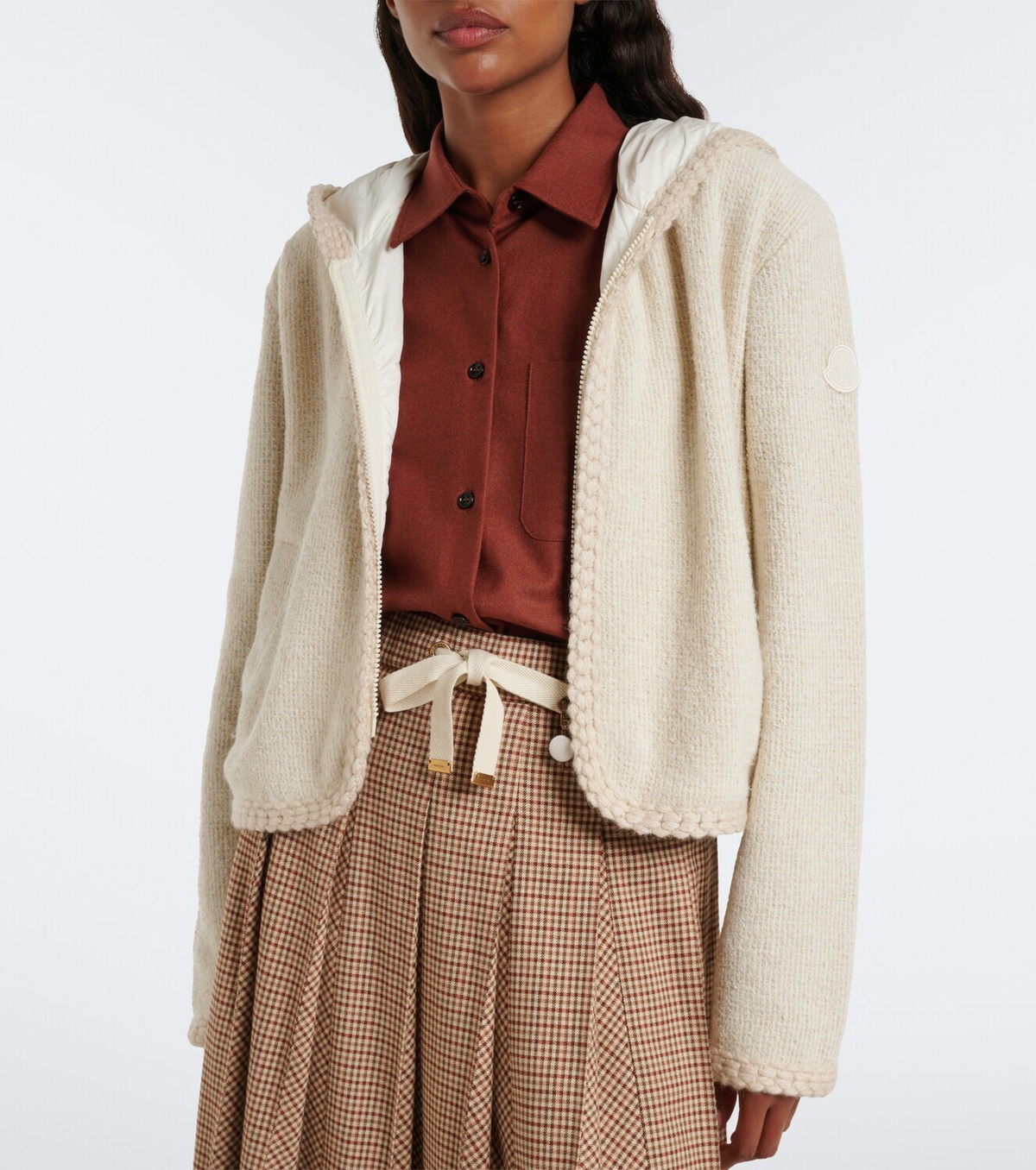Moncler Hooded waffle-knit cardigan