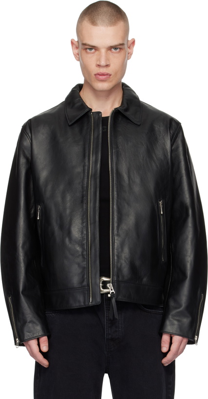 Photo: Nudie Jeans Black Eddy Rider Leather Jacket