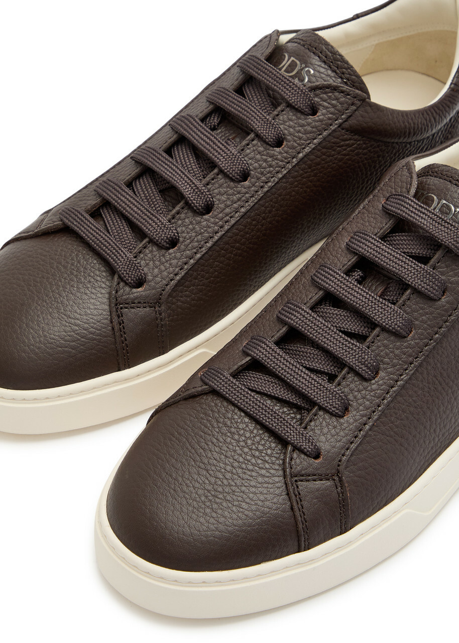 Tods Pebbled Leather Sneakers Brown