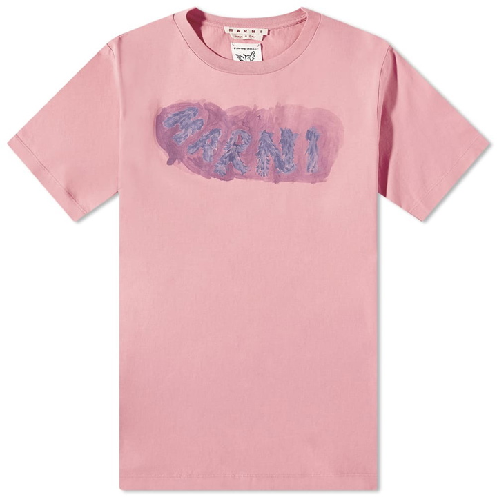 Photo: Marni Men's Watercolour Logo T-Shirt in Pink Candy