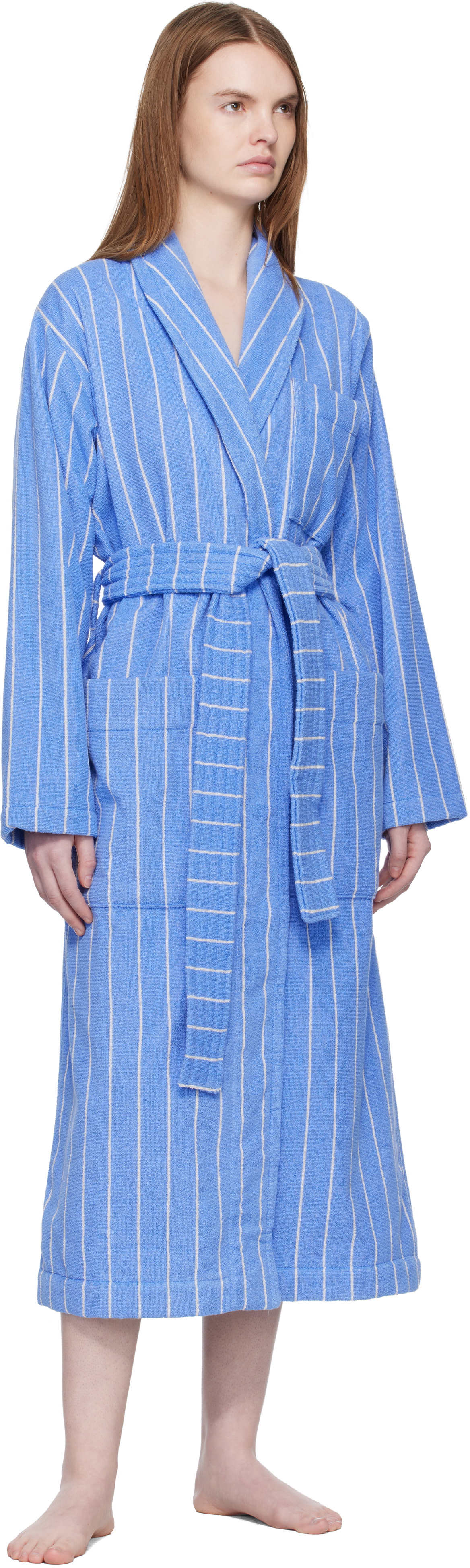 Tekla Blue & White Terry Classic Bathrobe