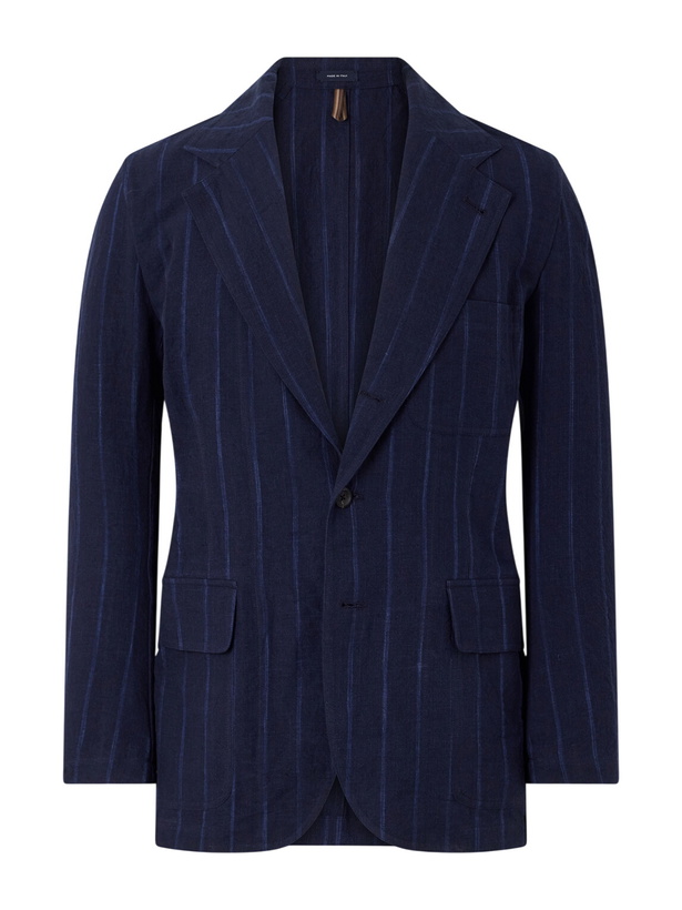 Photo: Drake's - Games Pinstriped Linen and Cotton-Blend Suit Jacket - Blue