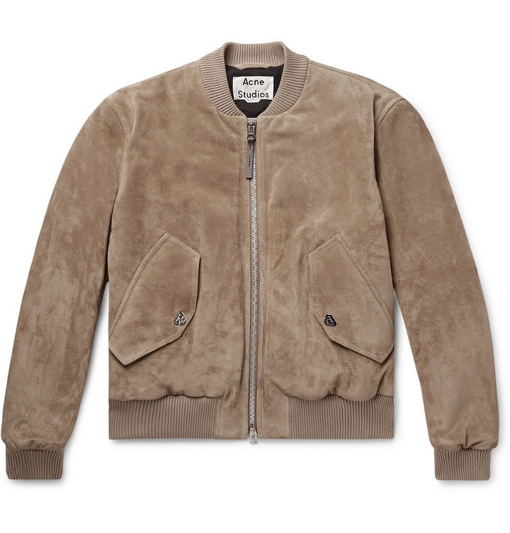 Photo: Acne Studios - Faux Leather and Cotton Corduroy-Trimmed Suede Bomber Jacket - Beige