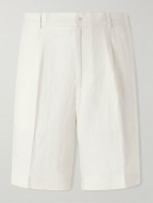 Rubinacci - Straight-Leg Pleated Cotton Shorts - White
