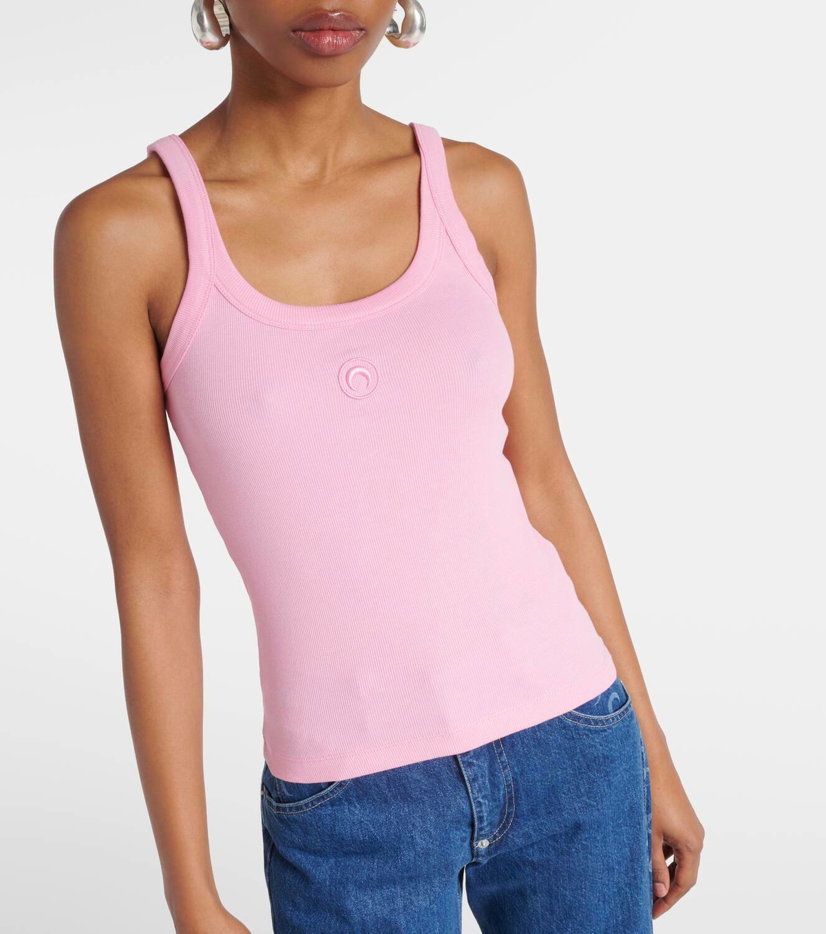Marine Serre Logo ribbed-knit cotton-blend tank top Marine Serre