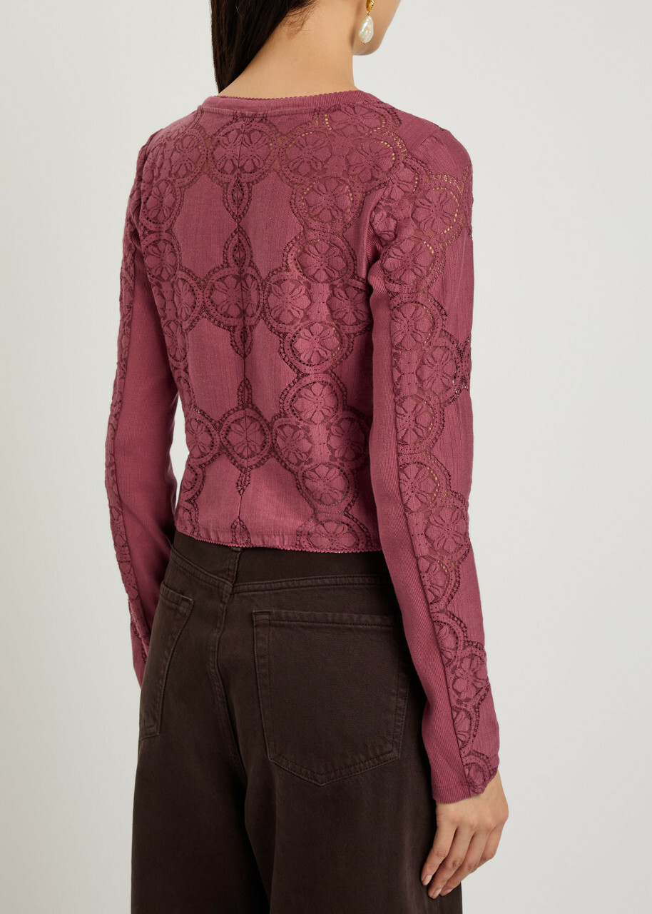 Free People Jae Lace-cutwork Cotton-blend top Red
