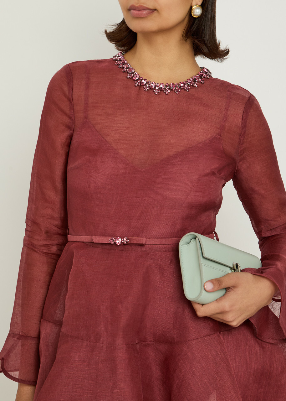 Zimmermann Alchemy Belted Linen-blend Mini Dress Dark Red