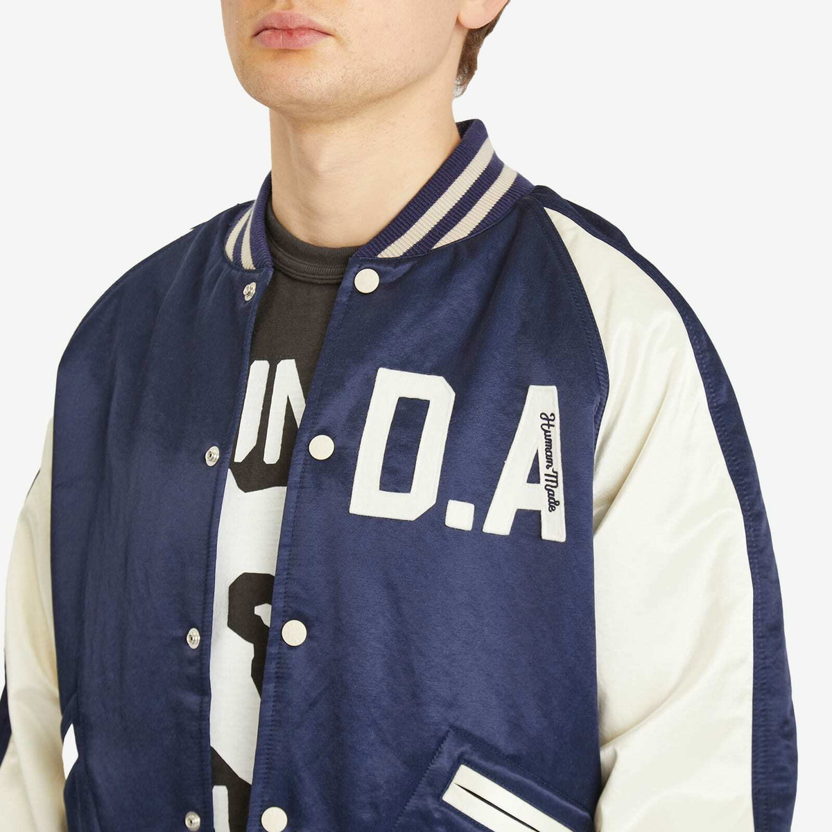 Human Made Men's Satin Stadium Jacket in Navy Human Made