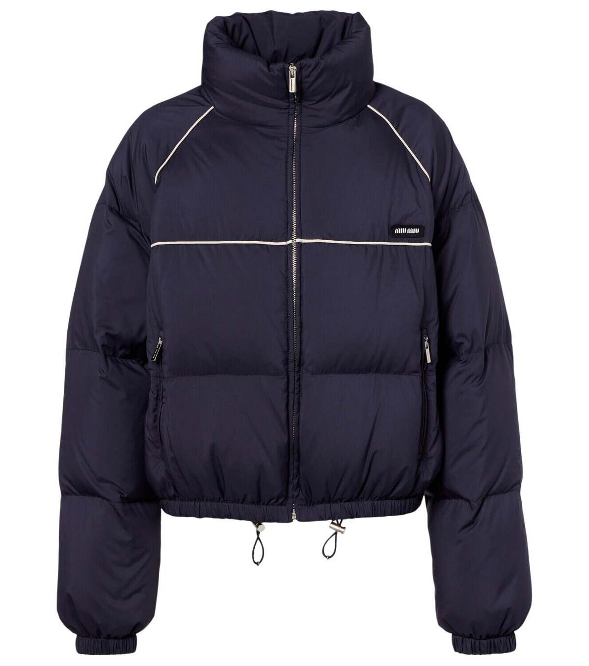 Miu Miu ネイビーブルー　ダウンジャケット フード付き Miu Miu ダウンコートフード付き ウール切り替えネイビー