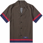 Balmain Men's Mini Monogram Vacation Shirt in Brown/Navy/Red