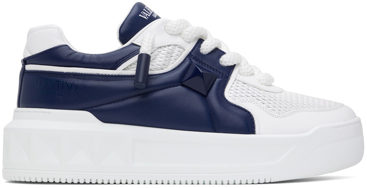 Photo: Valentino Garavani White & Navy One Stud XL Low-Top Sneakers