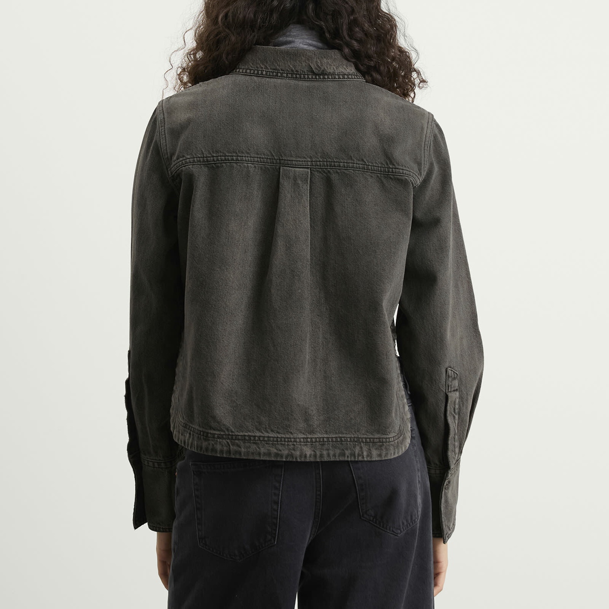 Closed Women's Curved Hem Denim Shirt in Dark Grey