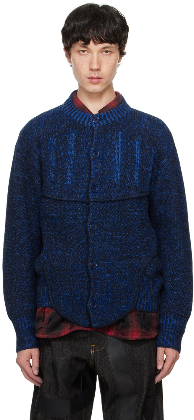 Juntae Kim Black & Blue Two-Tone Corset Cardigan