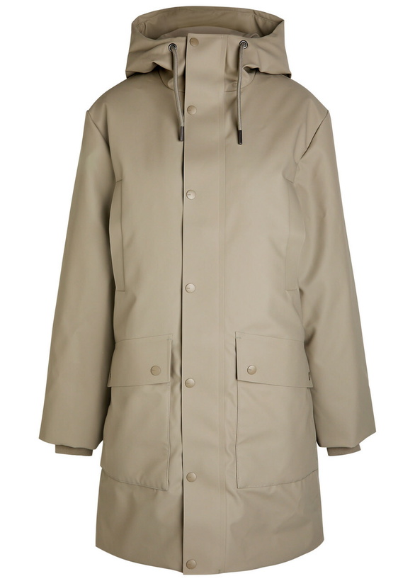 Photo: Rains Nome Quilted Rubberised Parka Coat Sage