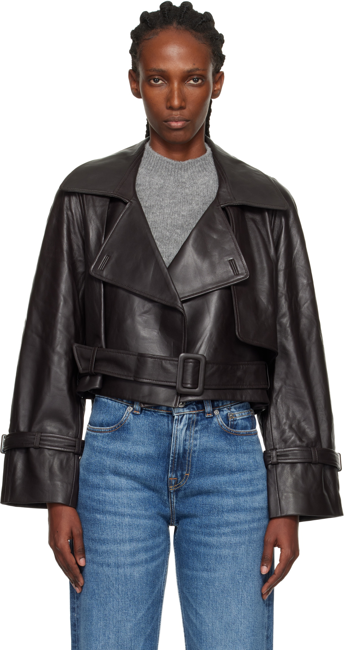 Nour Hammour Brown Hatti Cropped Leather Jacket