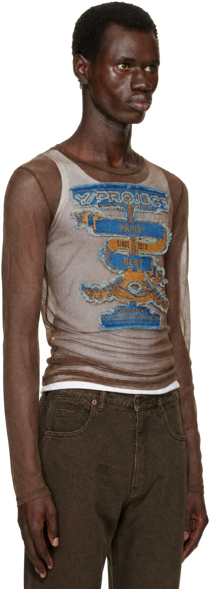 Y/Project Brown 'Paris' Best' Mesh T-shirt