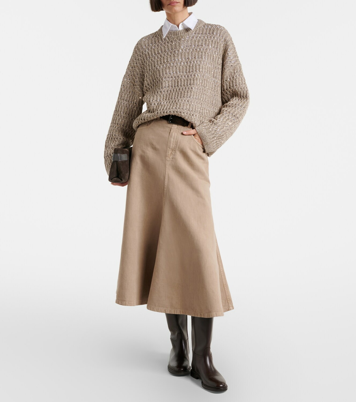 Brunello Cucinelli Cotton and linen denim midi skirt
