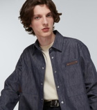 Berluti Leather-trimmed denim shirt