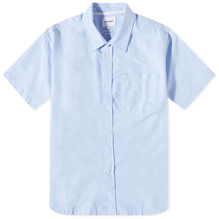 Photo: Norse Projects Men's Ivan Oxford Monogram Shirt in Pale Blue